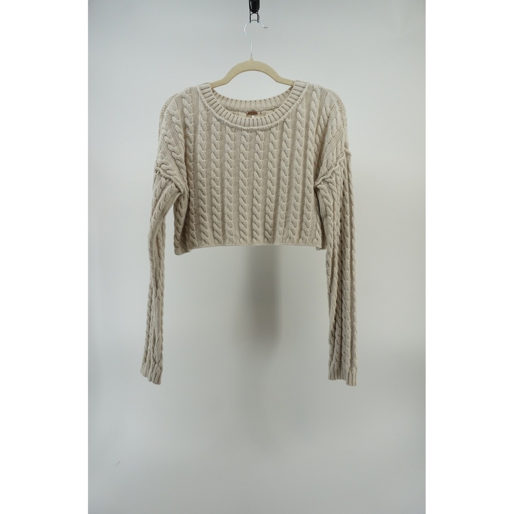Free People Cable Knit Sweater Cropped Boho Cottagecore Cream Small